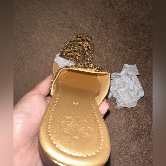 Low heel mules with embroidered mirror design and intricate shimmer detailing - Picture 3 of 6